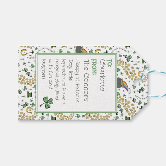 Schattigee Shamrocks Pattern St Patricks Dag TOT V Cadeaulabel (Voorkant (Horizontaal))