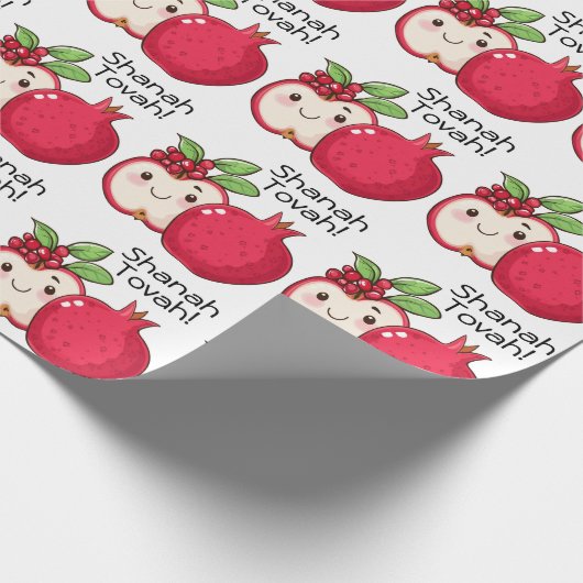 Schattigee Shana Tova met appel en granaatappel Cadeaupapier (Hoek)