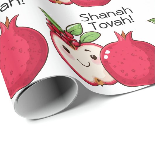 Schattigee Shana Tova met appel en granaatappel Cadeaupapier (Rol Hoek)