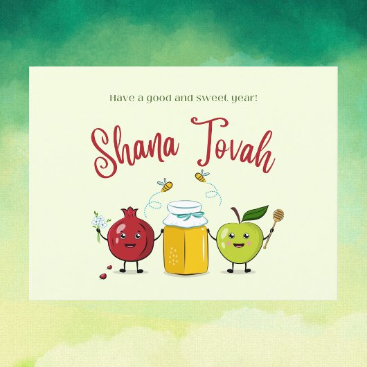 Schattigee Shana Tovah Appel en Granaatappel Briefkaart