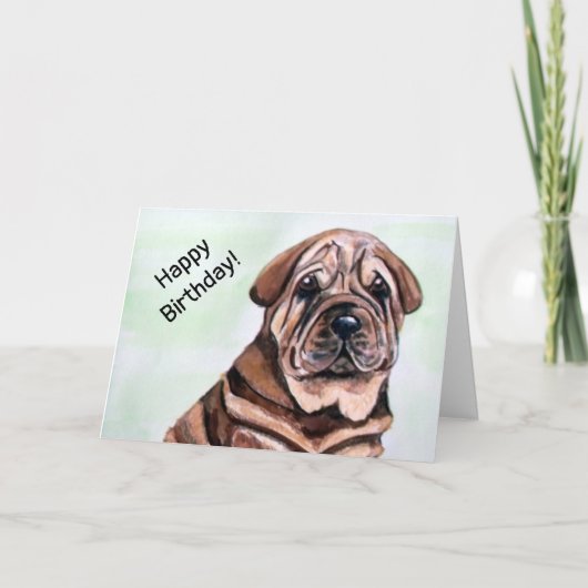 Schattigee Shar Pei Dog Happy Birthday Kaart (Voorkant)