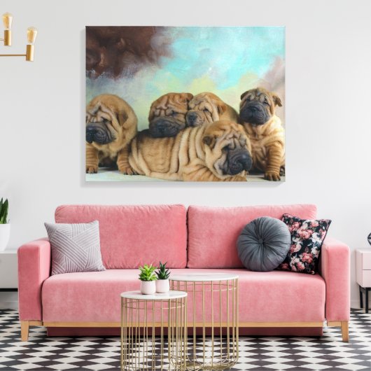 Schattigee Shar pei puppies Canvas Afdruk (Insitu (Woonkamer))