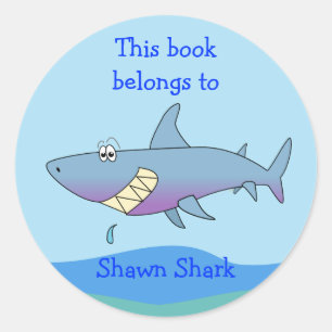 Schattigee Shark Custom Bookplate Sjabloon voor ki Ronde Sticker