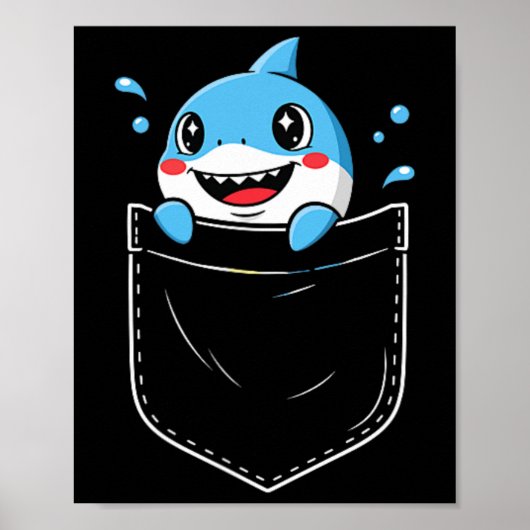 Schattigee Shark Pocket Meme Grappig Poster (Voorkant)