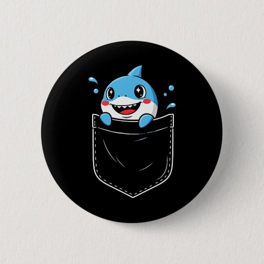 Schattigee Shark Pocket Meme Grappig Ronde Button 5,7 Cm (Voorkant)
