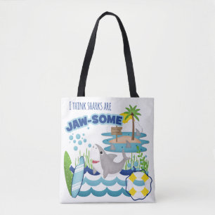 Schattigee Shark Surfboard Island Beach Tote Bag