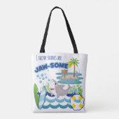 Schattigee Shark Surfboard Island Beach Tote Bag (Achterkant)