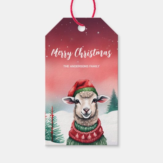 Schattigee Sheep Lama Kerstfeest kind Cadeaulabel (Voorkant)