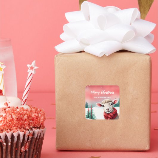 Schattigee Sheep Lama Kerstfeest kind Vierkante Sticker (Feest)