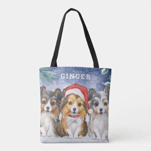 Schattigee Shelties in de sneeuw | Gepersonaliseer Tote Bag (Achterkant)