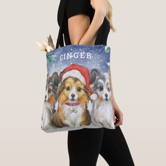 Schattigee Shelties in de sneeuw | Gepersonaliseer Tote Bag (Dichtbij)