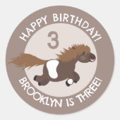 Schattigee Shetland pony gepersonaliseerde cartoon Ronde Sticker (Voorkant)