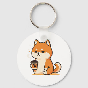 Schattigee shiba hondenkoffieliefhebber Design- Sleutelhanger