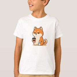 Schattigee shiba hondenkoffieliefhebber Design- T-shirt