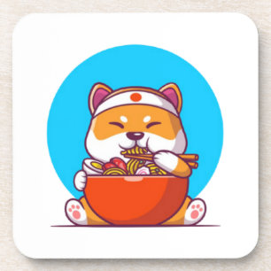 Schattigee Shiba Inu Eten Ramen Noodle Cartoon-230 Bier Onderzetter