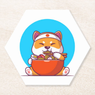 Schattigee Shiba Inu Eten Ramen Noodle Cartoon-230 Kartonnen Onderzetters