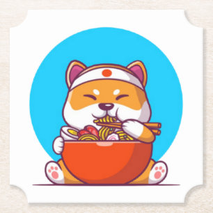 Schattigee Shiba Inu Eten Ramen Noodle Cartoon-230 Kartonnen Onderzetters