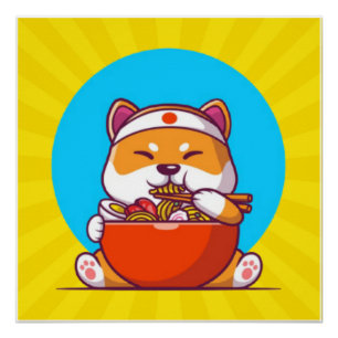 Schattigee Shiba Inu Eten Ramen Noodle Cartoon-230 Perfect Poster