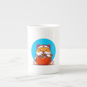 Schattigee Shiba Inu Eten Ramen Noodle Cartoon-230 Porselein Kop