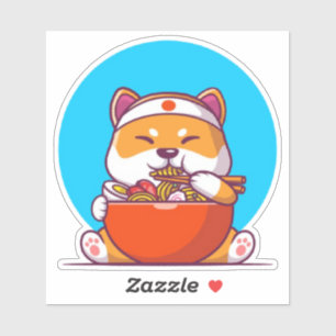Schattigee Shiba Inu Eten Ramen Noodle Cartoon-230 Sticker