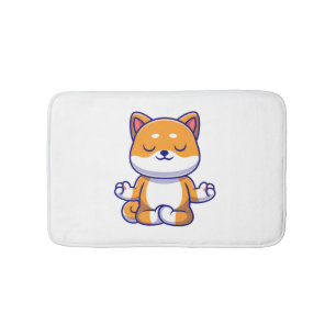 Schattigee shiba inu hond doen yoga meditatie cart badmat