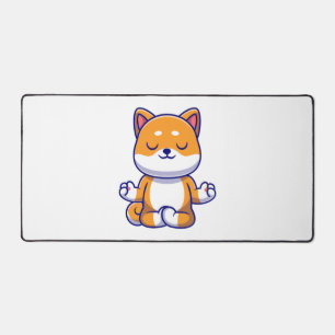 Schattigee shiba inu hond doen yoga meditatie cart bureaumat