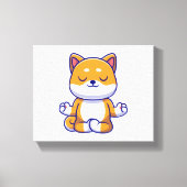 Schattigee shiba inu hond doen yoga meditatie cart canvas afdruk (Voorkant)