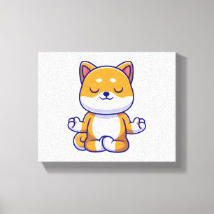Schattigee shiba inu hond doen yoga meditatie cart canvas afdruk