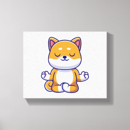 Schattigee shiba inu hond doen yoga meditatie cart canvas afdruk (Voorkant)