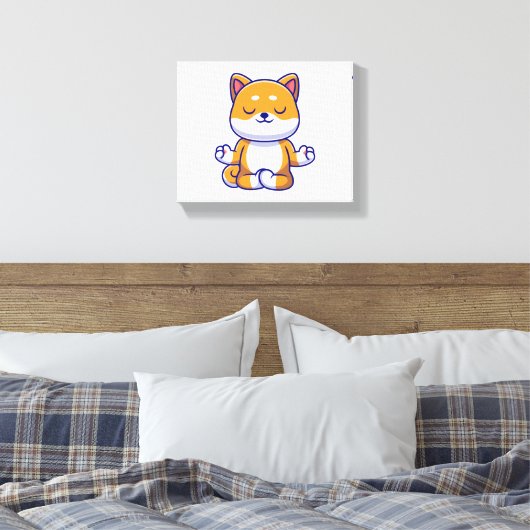 Schattigee shiba inu hond doen yoga meditatie cart canvas afdruk (Insitu (Slaapkamer))