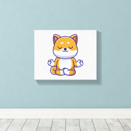 Schattigee shiba inu hond doen yoga meditatie cart canvas afdruk (Insitu (Houten vloer))