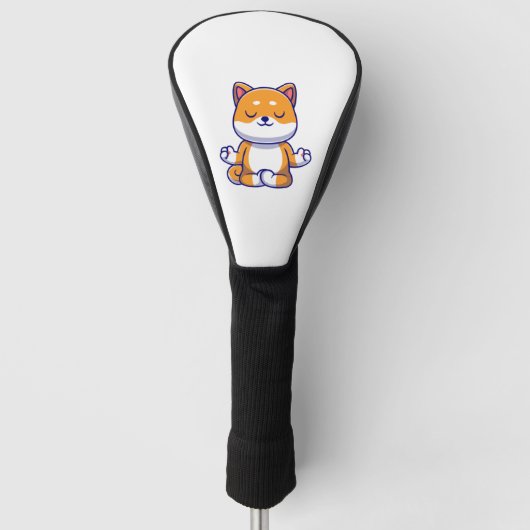 Schattigee shiba inu hond doen yoga meditatie cart golfheadcover (Voorkant)