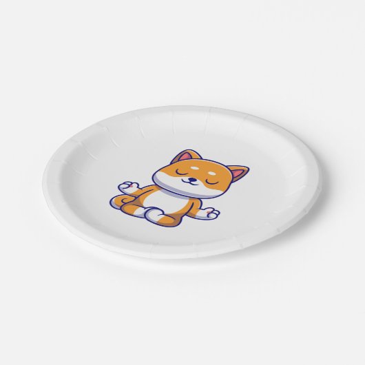 Schattigee shiba inu hond doen yoga meditatie cart papieren bordje (Gekanteld)