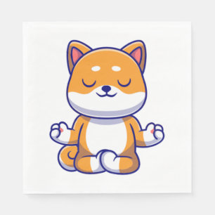 Schattigee shiba inu hond doen yoga meditatie cart servet
