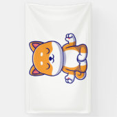 Schattigee shiba inu hond doen yoga meditatie cart spandoek (Verticaal)