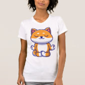 Schattigee shiba inu hond doen yoga meditatie cart t-shirt (Voorkant)
