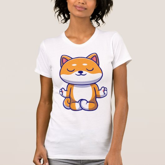 Schattigee shiba inu hond doen yoga meditatie cart t-shirt (Voorkant)