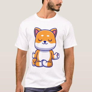 Schattigee shiba inu hond doen yoga meditatie cart t-shirt