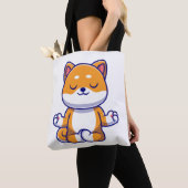 Schattigee shiba inu hond doen yoga meditatie cart tote bag (Dichtbij)