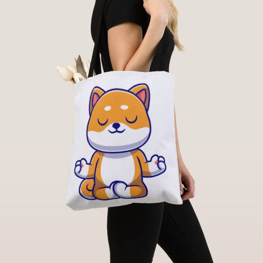 Schattigee shiba inu hond doen yoga meditatie cart tote bag (Dichtbij)