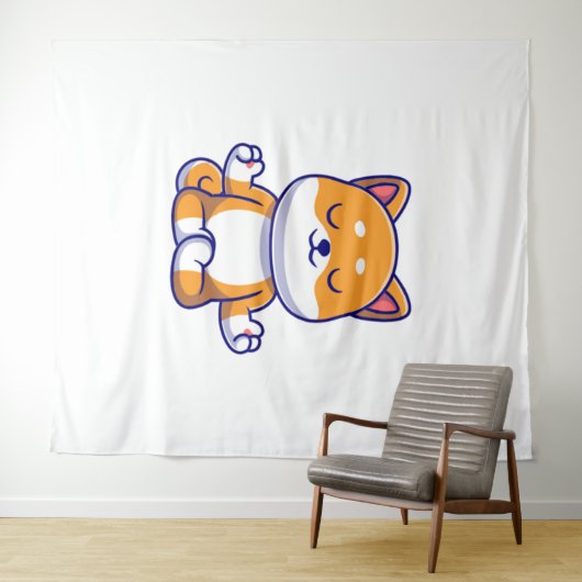 Schattigee shiba inu hond doen yoga meditatie cart wandkleed (In Situ (horizontaal))