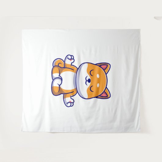 Schattigee shiba inu hond doen yoga meditatie cart wandkleed (Voorkant (horizontaal))