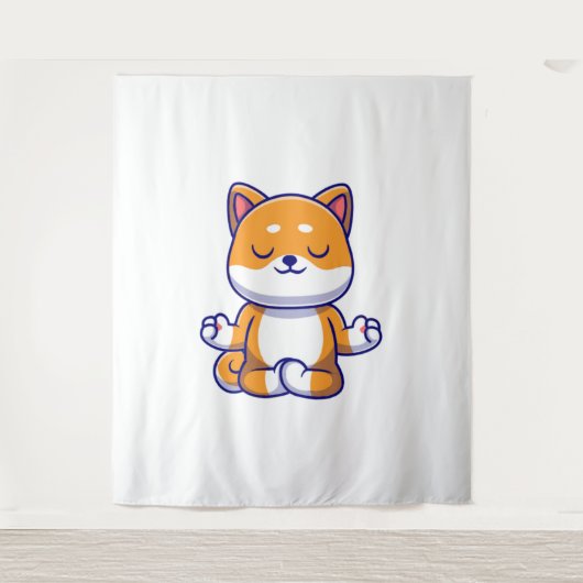 Schattigee shiba inu hond doen yoga meditatie cart wandkleed (Voorkant)