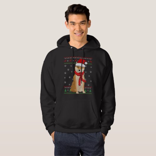 Schattigee Shiba Inu Hond Lelijke Kersttrui Santa  Hoodie (Voorkant volledig)
