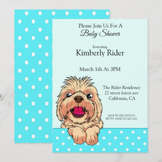 Schattigee Shih Tzu Dog Baby shower uitnodiging (Voorkant / Achterkant)