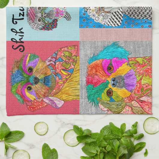 Schattigee Shih Tzu Lover Assortiment Keuken Handd Theedoek (Gevouwen)