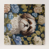 Schattigee Shih Tzu Puppy Blauwe hortensia bloemen Legpuzzel (Horizontaal)