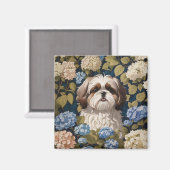 Schattigee Shih Tzu Puppy Blauwe hortensia bloemen Magneet (Voorkant / Achterkant)