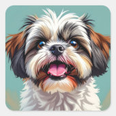 Schattigee Shih Tzu puppy hond Vierkante Sticker (Voorkant)