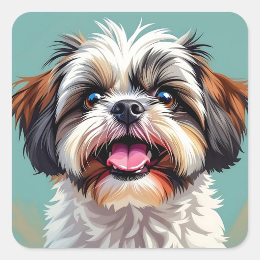 Schattigee Shih Tzu puppy hond Vierkante Sticker (Voorkant)